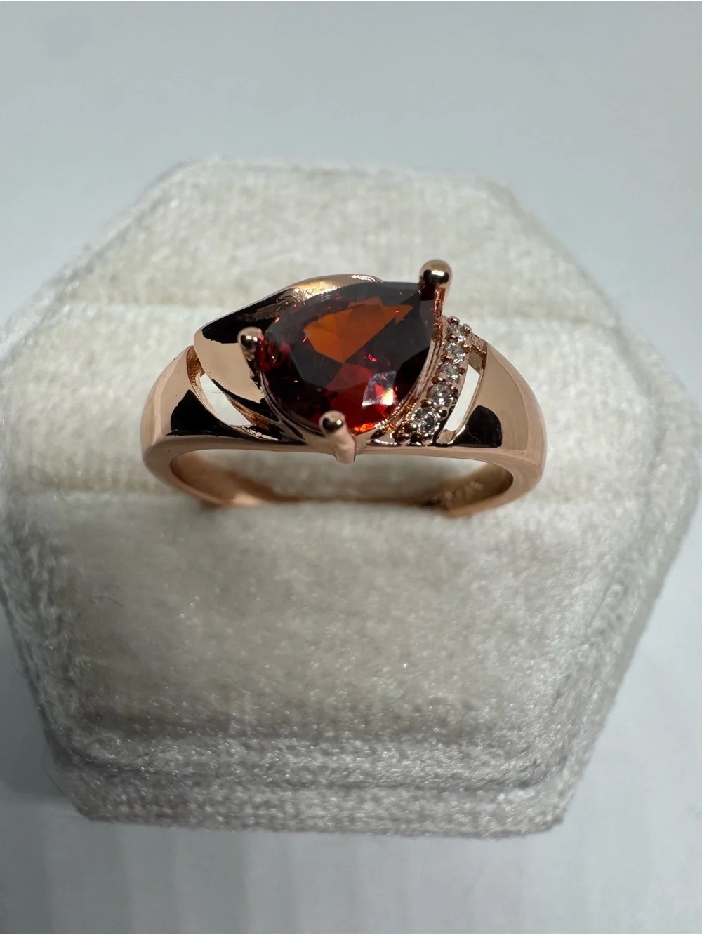 Vintage 14K 585 Rolled Gold Lab Created Garnet Ring Size 7